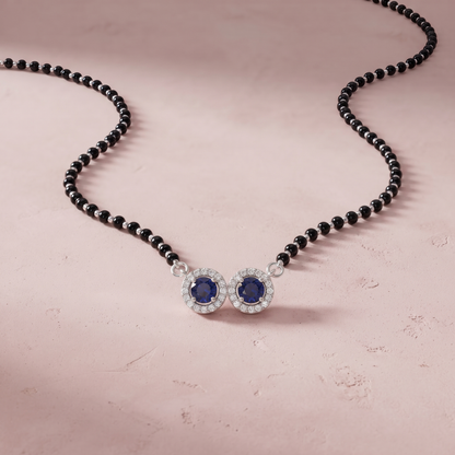 Silver Modern Double Circle Sapphire Mangalsutra