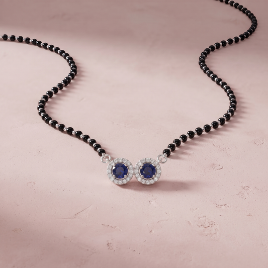 Silver Modern Double Circle Sapphire Mangalsutra