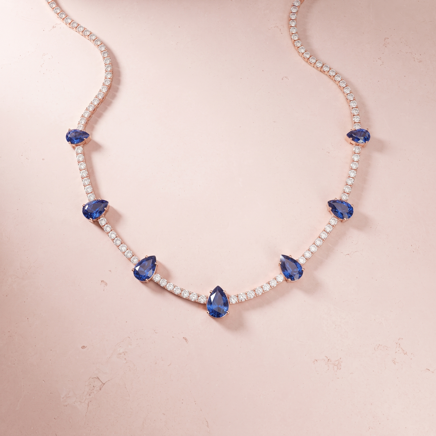 Rose Gold Blue Sapphire Elegant Necklace