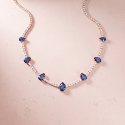 Rose Gold Blue Sapphire Elegant Necklace