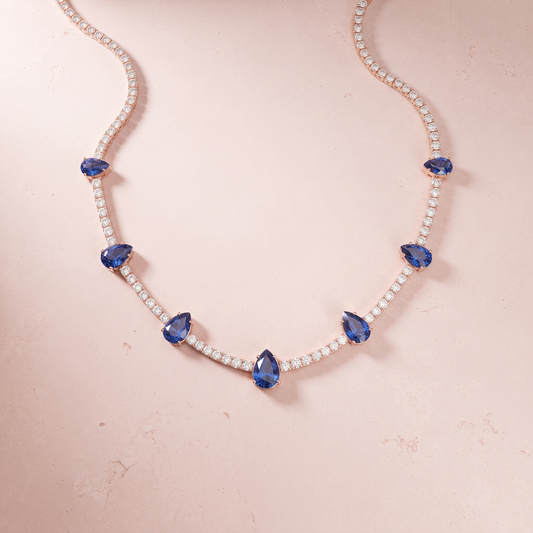Rose Gold Blue Sapphire Elegant Necklace