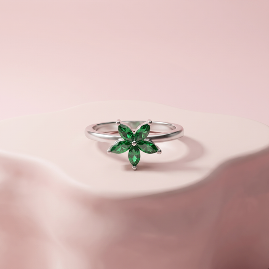 Silver Emerald Bloom Ring