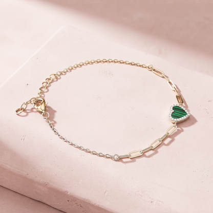Rose Gold Plated Malchite Heart Link Bracelet