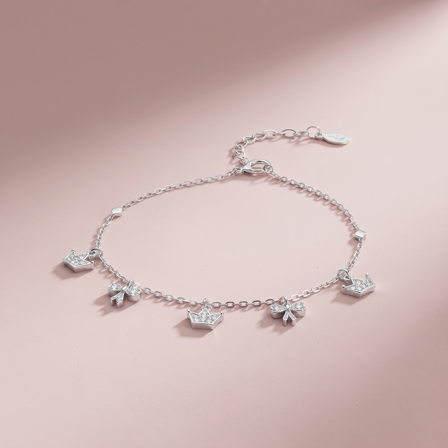 Silver Queen & Bow Charms Bracelet