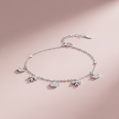 Silver Queen & Bow Charms Bracelet