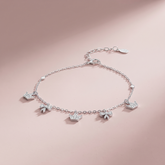 Silver Queen & Bow Charms Bracelet
