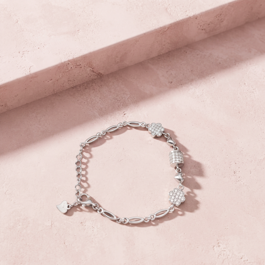 Silver Clover & Heart Charm Bracelet