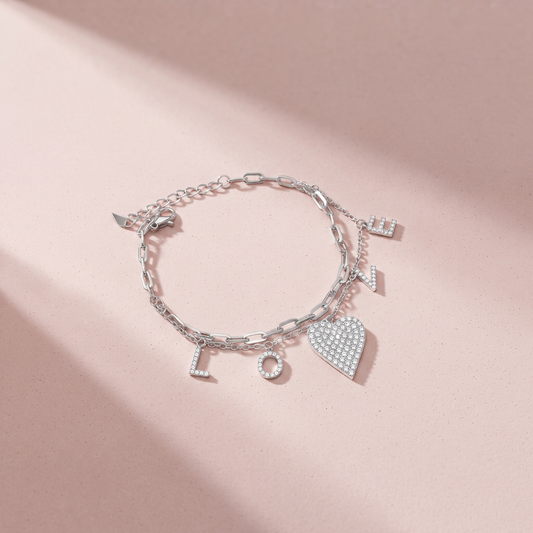 Silver LOVE Layered Heart Bracelet