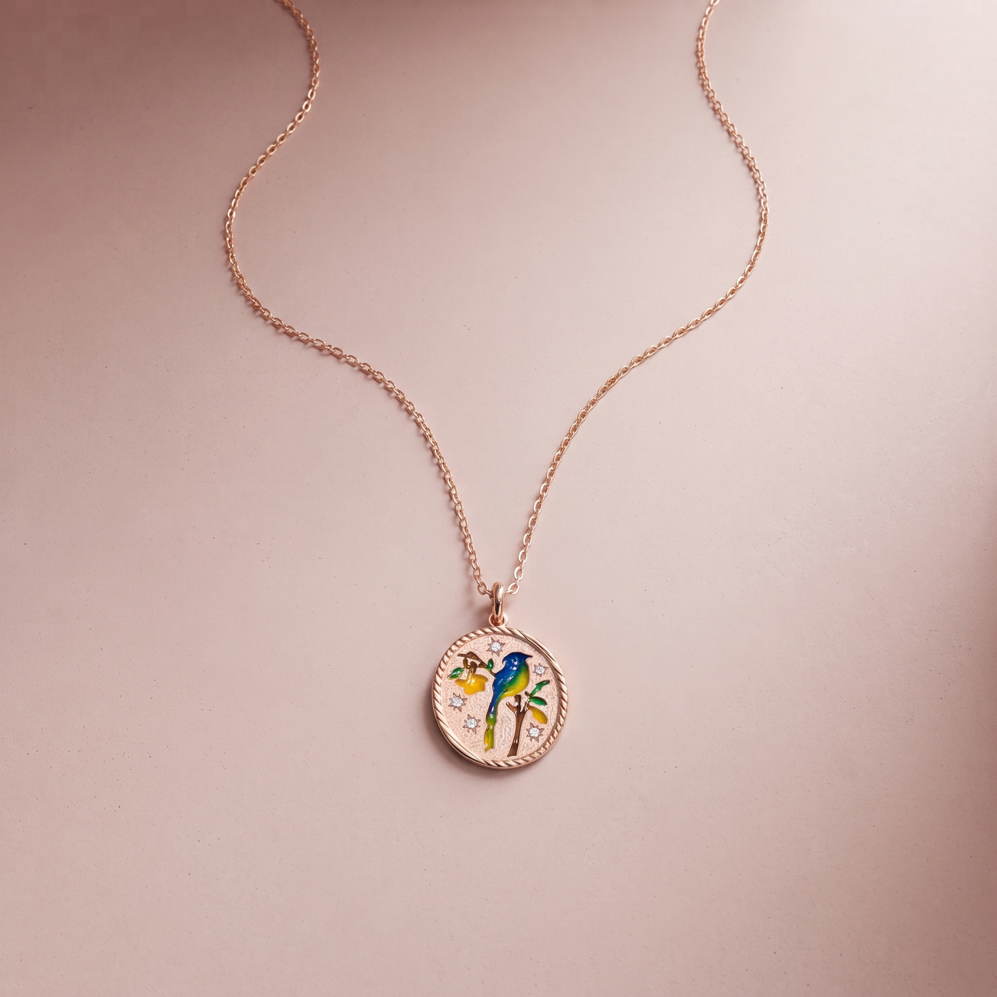 Rose Gold Plated Bird Coin Pendant