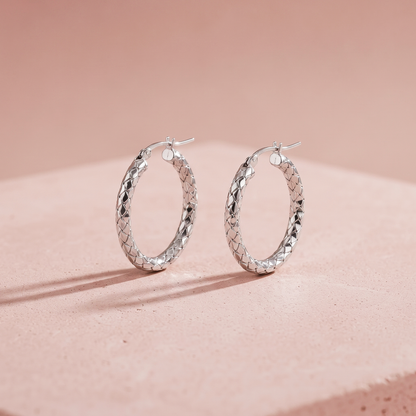 Silver Rope Twist Minimal Hoop Earrings