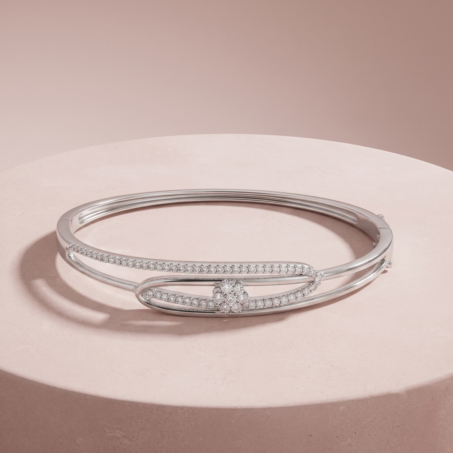 Silver Oval Pave Bangle Bracelet