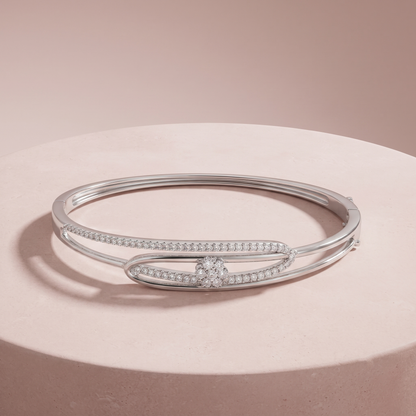 Silver Oval Pave Bangle Bracelet