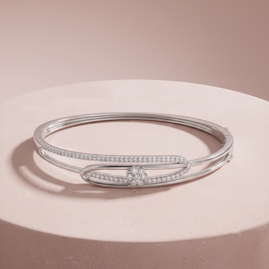 Silver Oval Pave Bangle Bracelet