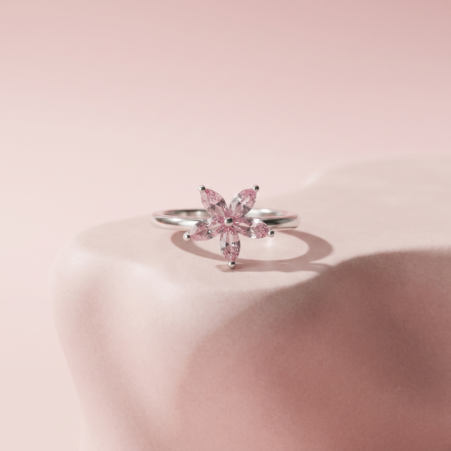 Silver Pink Bloom Ring