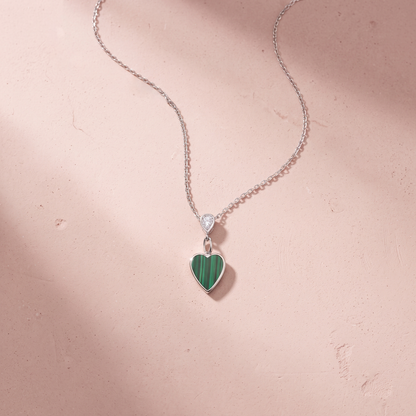Silver Malachite Heart Necklace