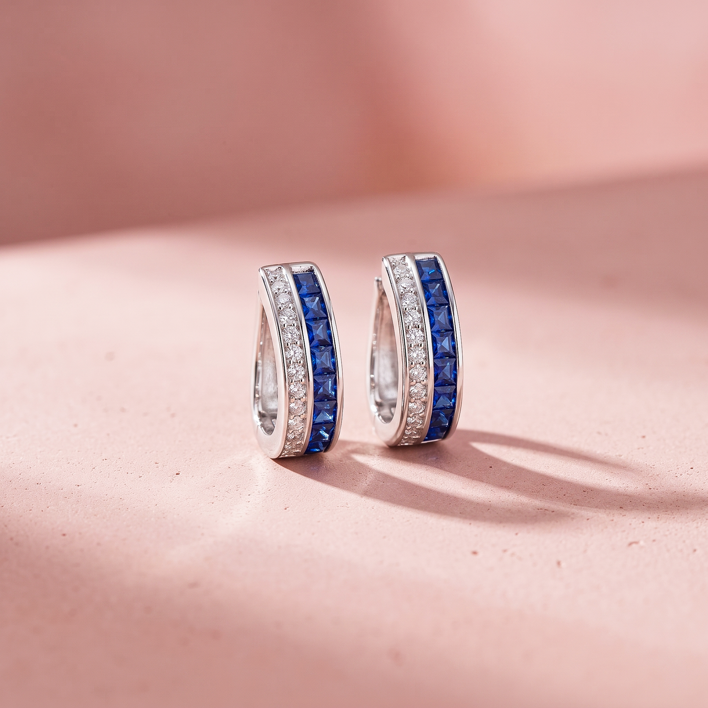 Silver Blue Gem Hoop Earrings