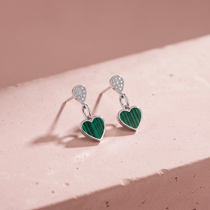 Silver Drop Heart Earrings Small