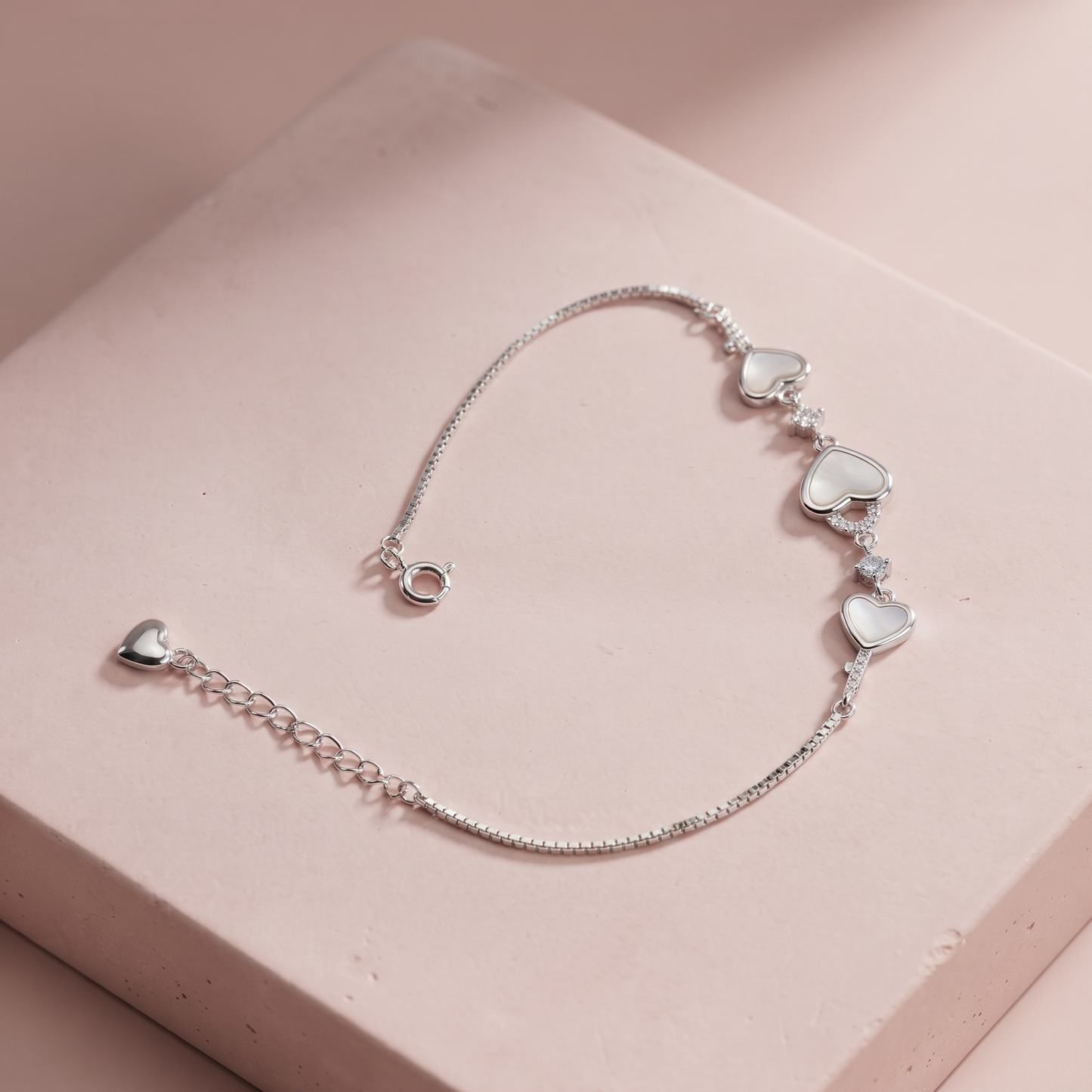 Silver Mother of Pearl Heart Bracelet