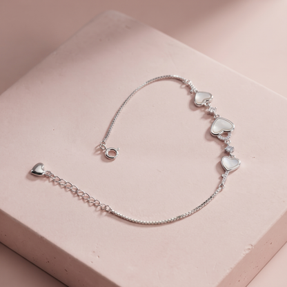 Silver Mother of Pearl Heart Bracelet
