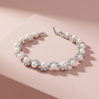 Silver Pearl Wave Bracelet