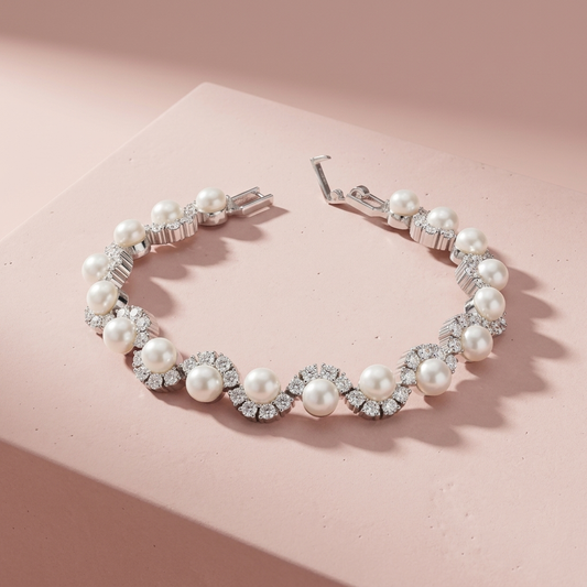 Silver Pearl Wave Bracelet