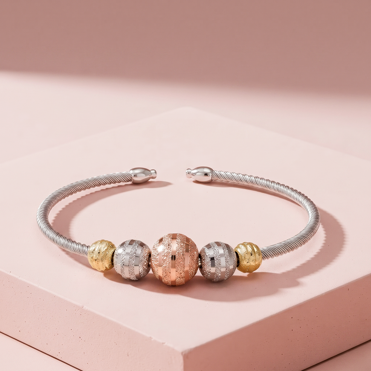 Silver & Gold Bead Wire Bracelet