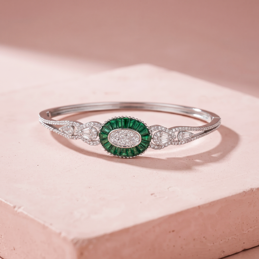 Silver Green Halo Diamond Bracelet