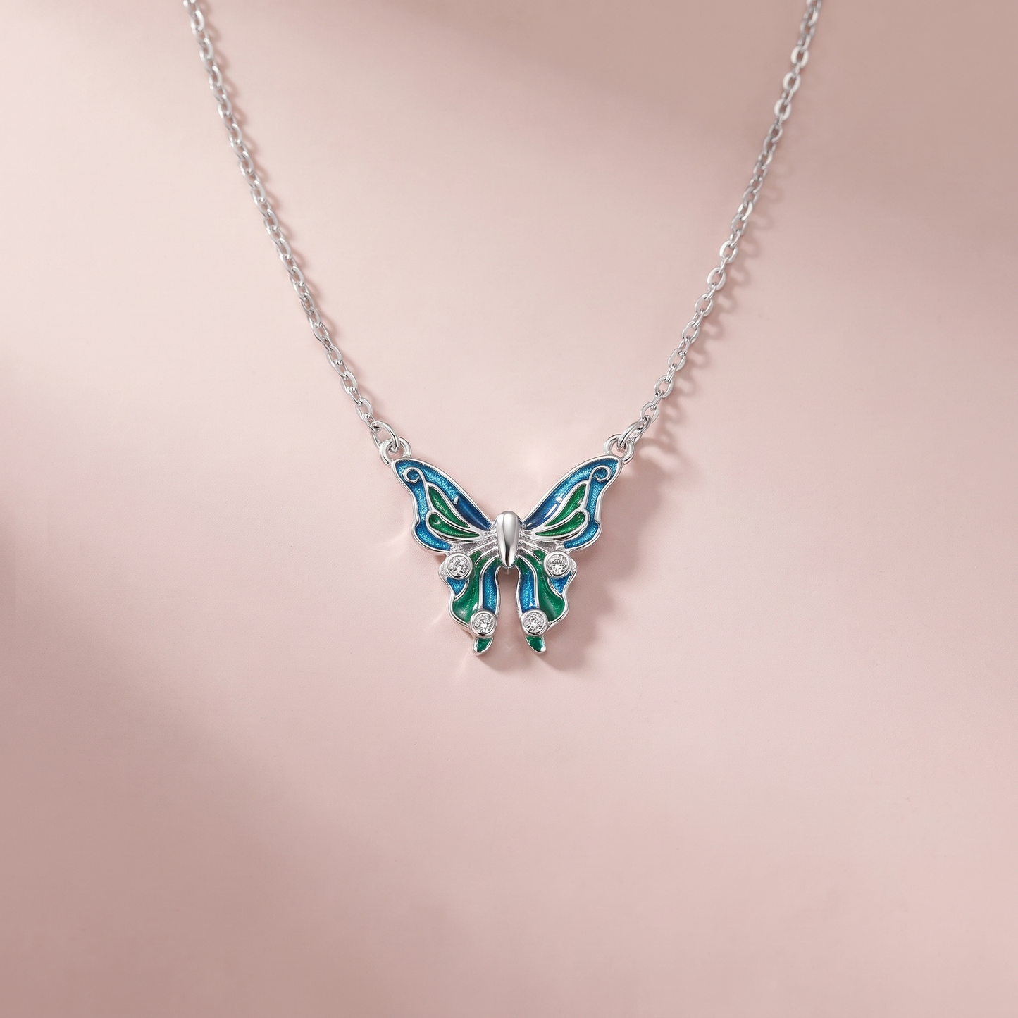 Silver Aqua Butterfly Pendant