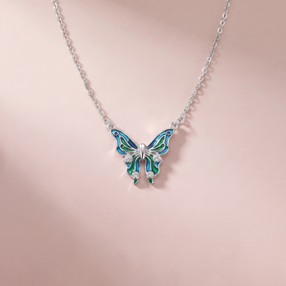 Silver Aqua Butterfly Pendant