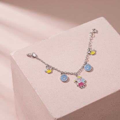 Silver Peppa Pig & Evil Eye Baby Bracelet
