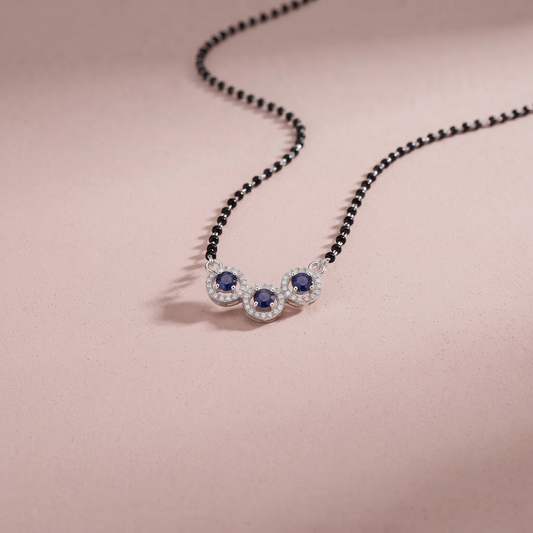 Silver Elegant TripleCircle Blue Mangalsutra