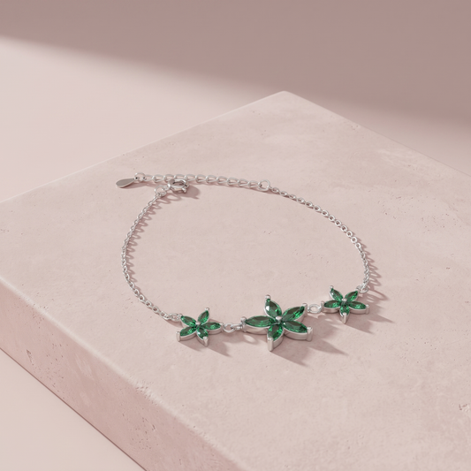 Silver Emerald Bloom Bracelet