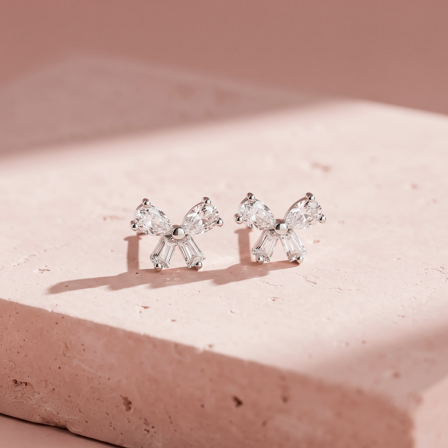 Silver White Bow Stud Earring