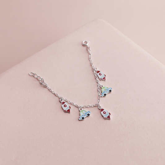 Silver Race Car & Rocket Baby Bracelet