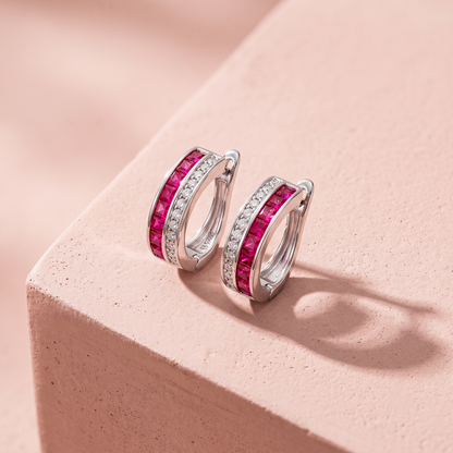 Silver Ruby Hoop Earrings