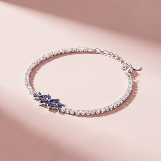 Silver Azure Flora Blue Crystal Bracelet