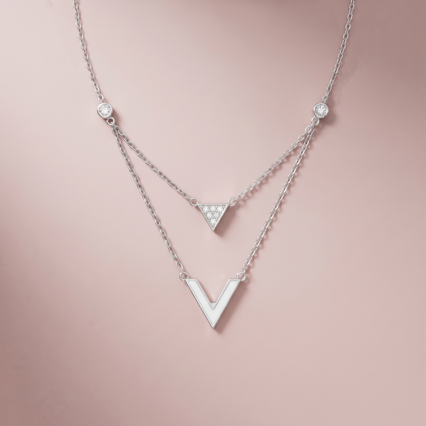 Silver Layered V Shape Pendant