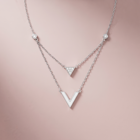 Silver Layered V Shape Pendant