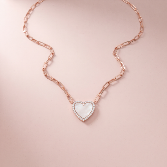 Rose Gold Plated Silver Milky Quartz Heart Necklace