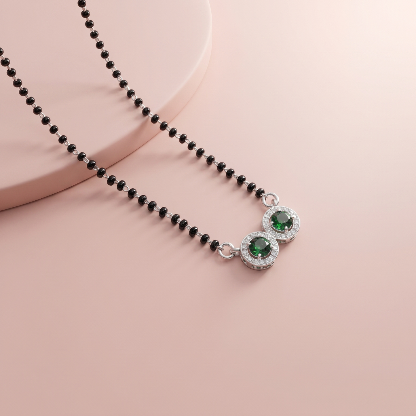 Silver Modern Double Circle Green Mangalsutra