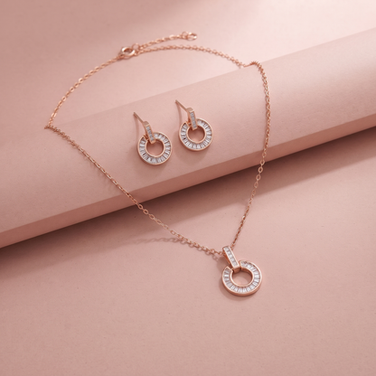Rose Gold Plated Luxe Round Necklace Set