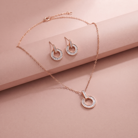Rose Gold Plated Luxe Round Necklace Set