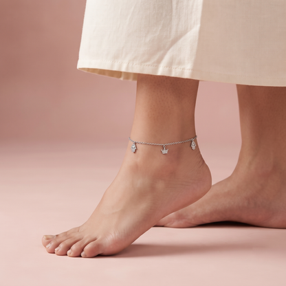 Silver Hamsahand & Crown Anklet
