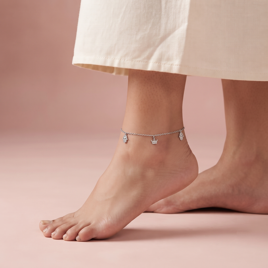 Silver Hamsahand & Crown Anklet