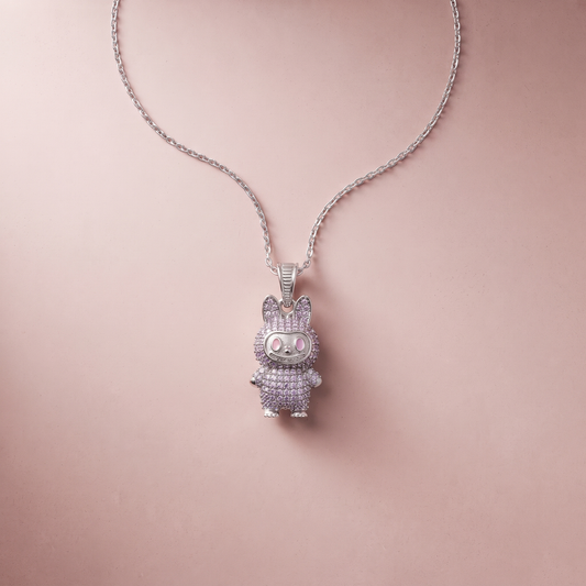 Silver Pink Labubu Necklace