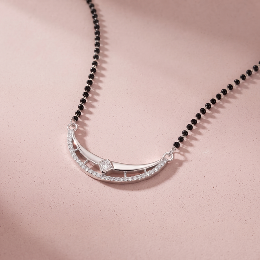 Silver Crescent Moon Pendant Mangalsutra
