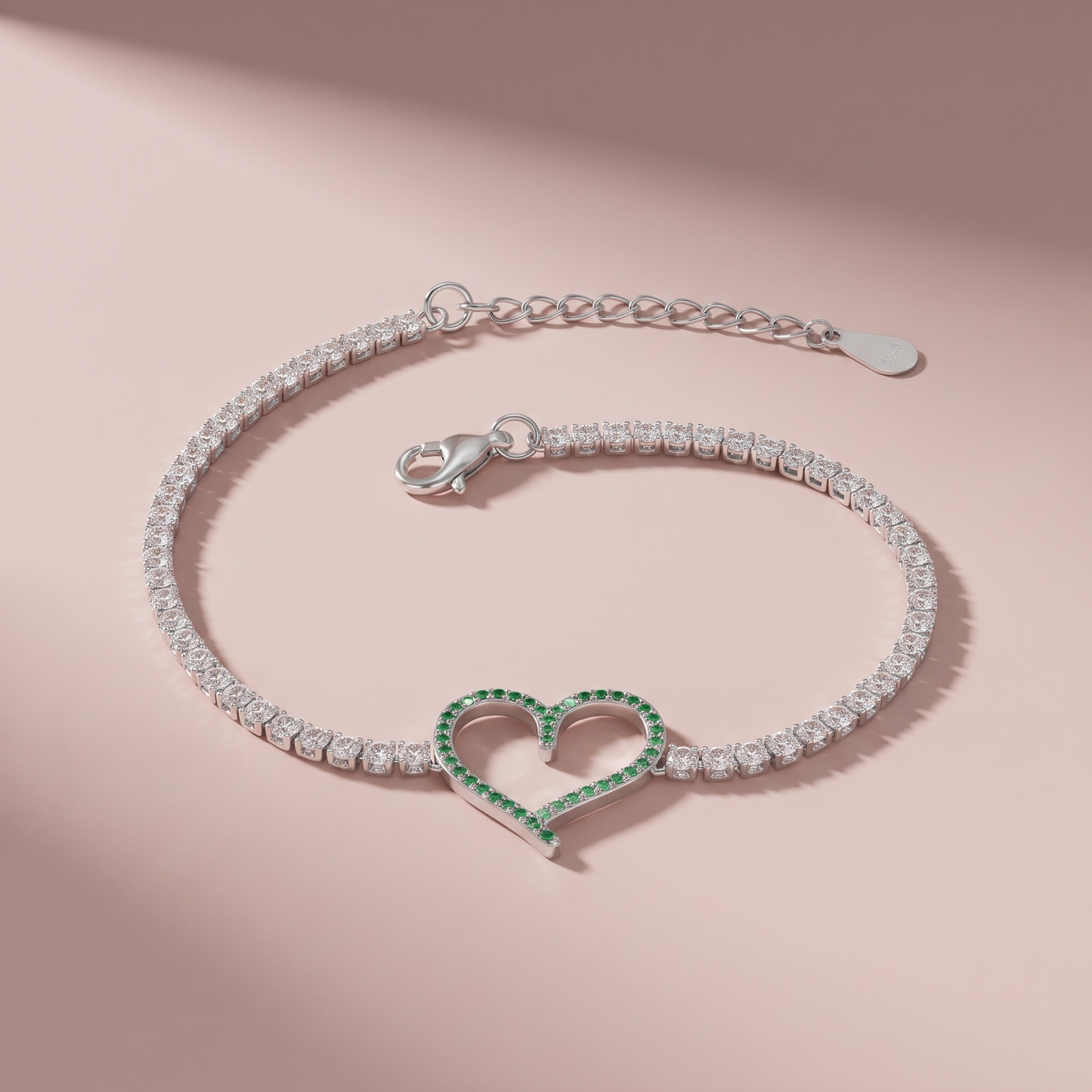 Silver Green Heart Bracelet
