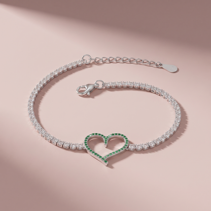 Silver Green Heart Bracelet