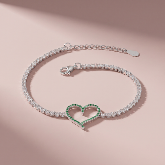 Silver Green Heart Bracelet