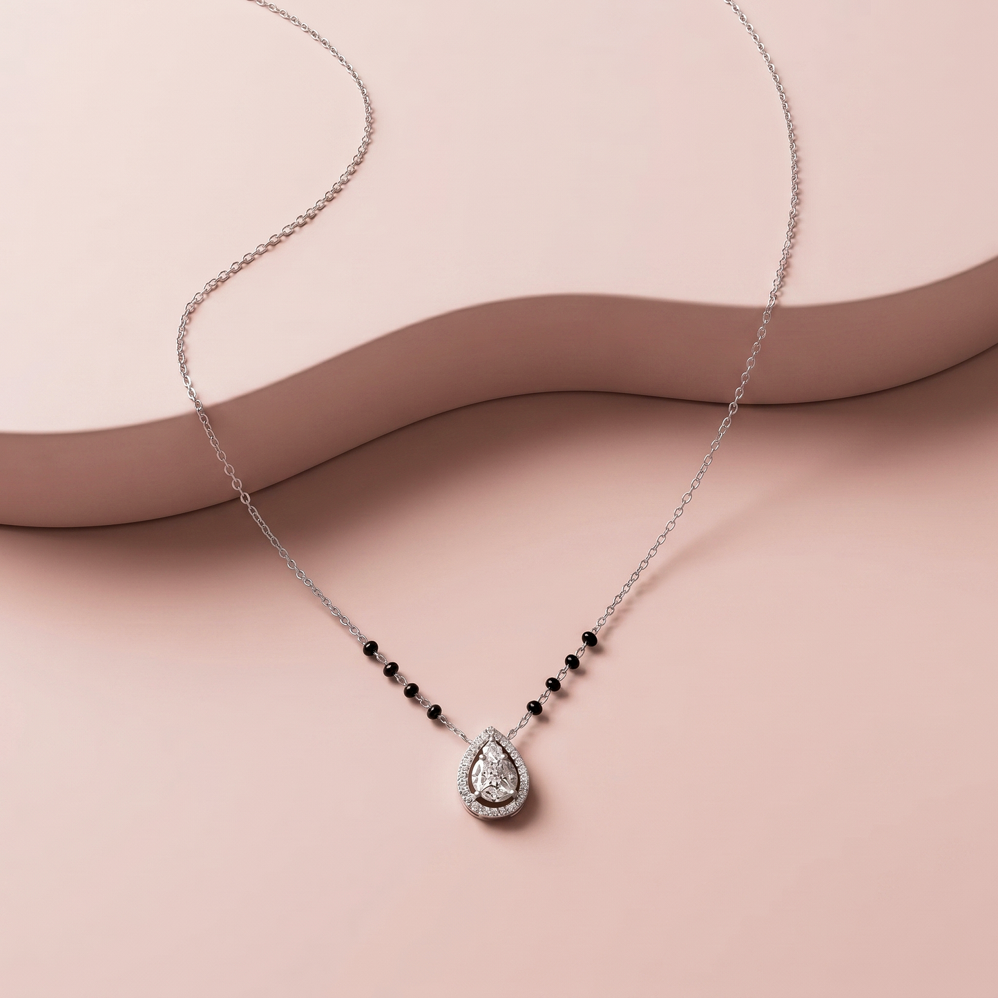 925 Sterling Pear Shape Halo Diamond Mangalsutra for her